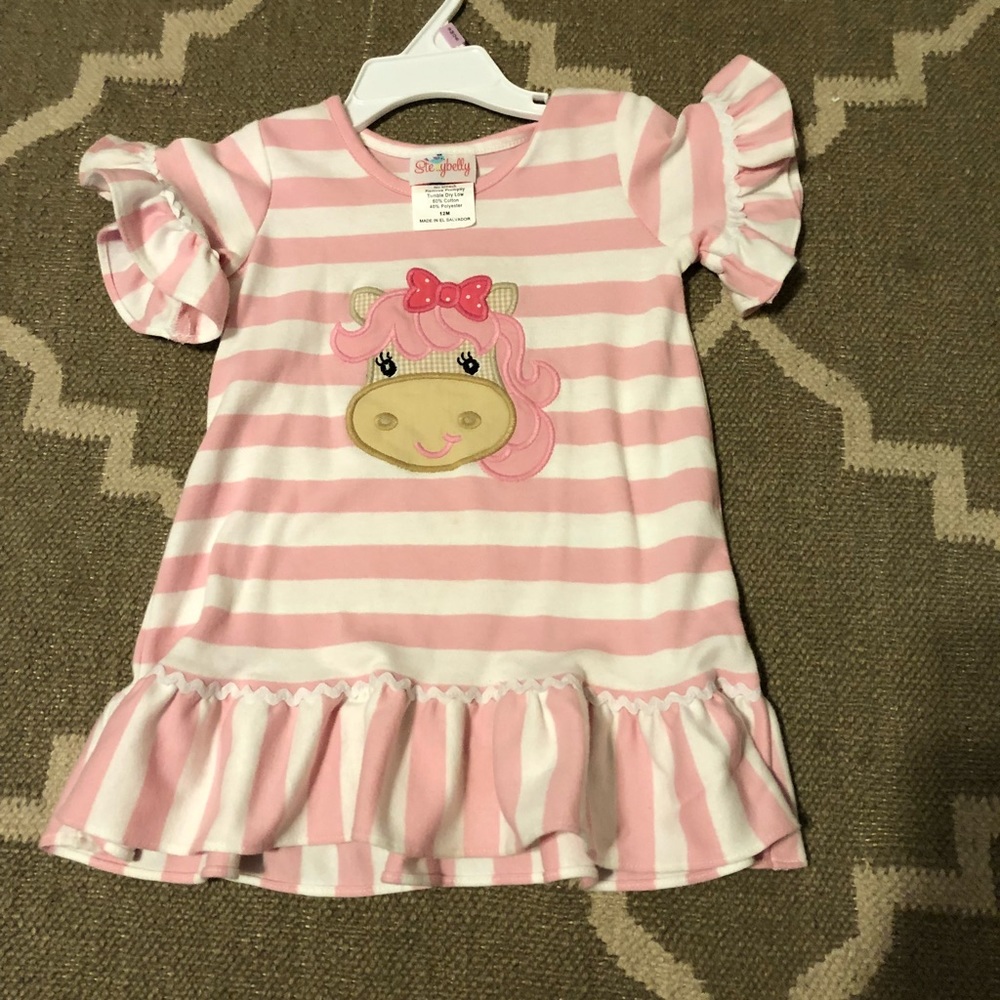 Stellybelly 12 month pony appliqué dress